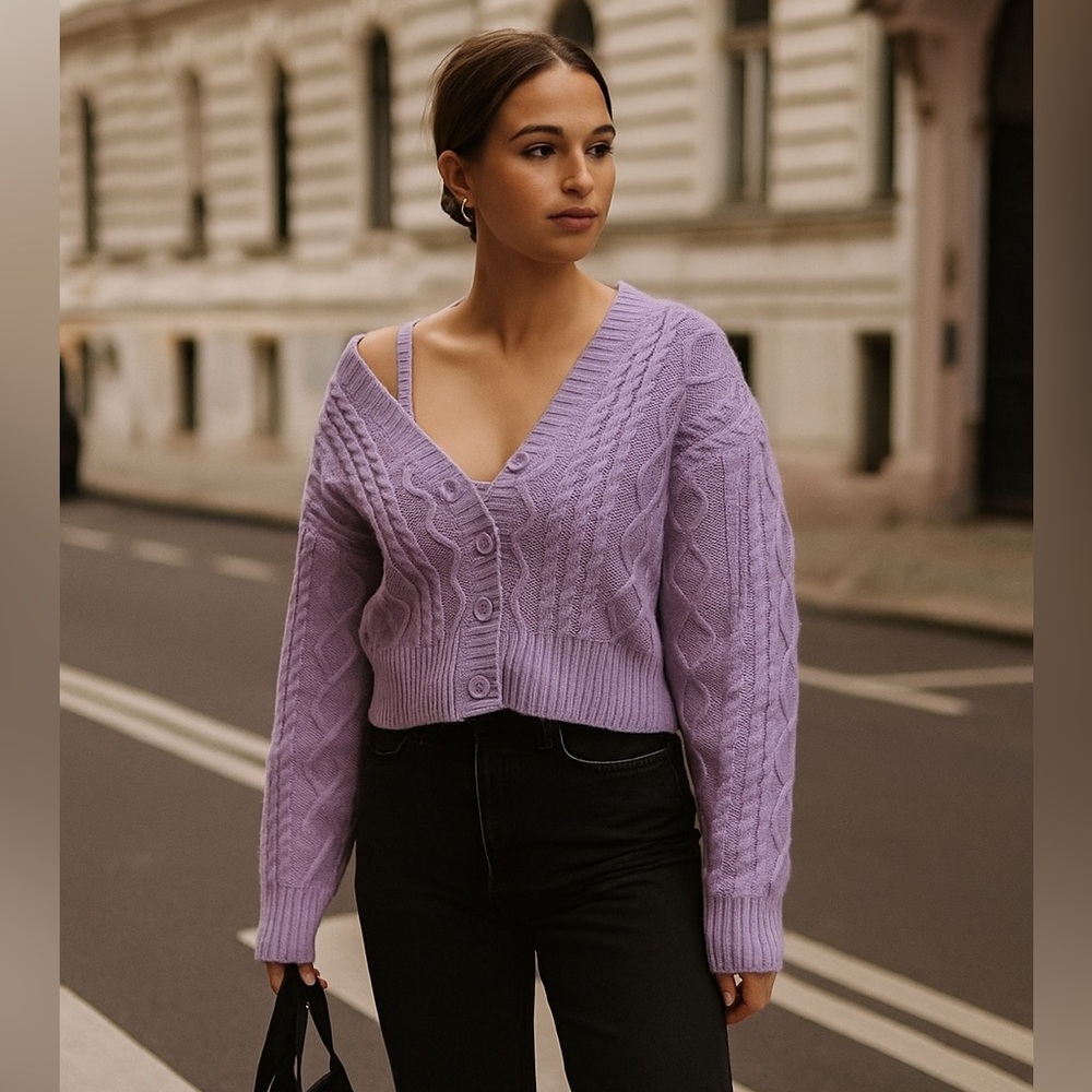 woven heart lavender y2k crop top + cardigan set july sale